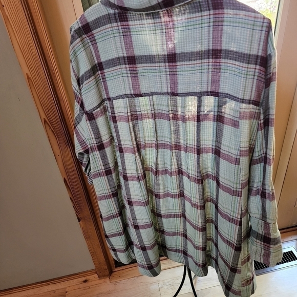 Elan Sz. L Long Sleeve Button Down Multicolored Oversized Shirt with Pocket - Picture 7 of 14